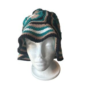 Zara Crochet Bucket Hat‎ Multicolor Striped Boho Festival Sun Hat Size Medium